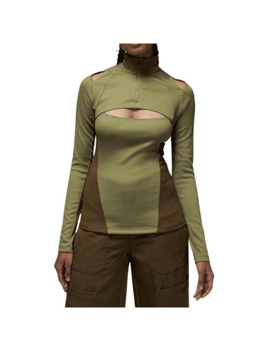 Jordan Women's Green Ribbed Long Sleeve Top Thumb Holes Size Small